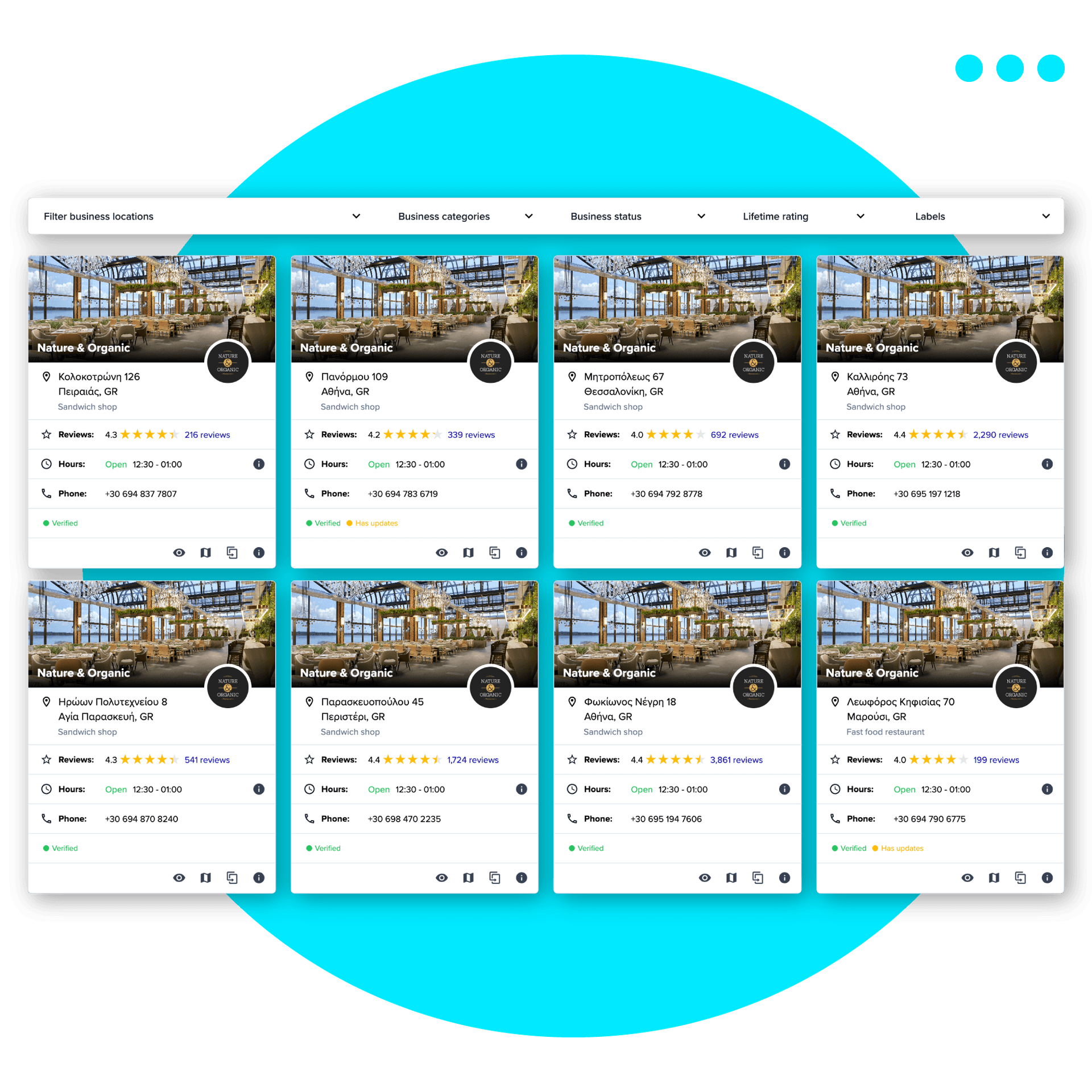 Nearby listings management dashboard